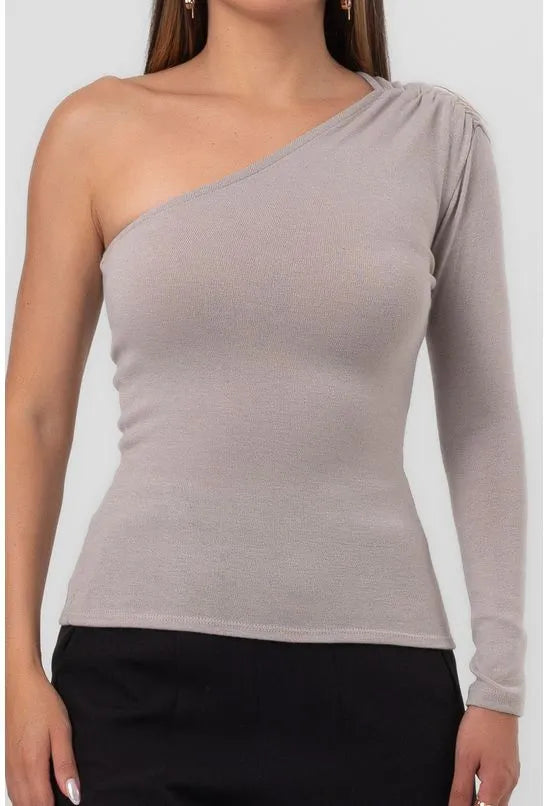 BLUSA ASSIMÉTRICA MANGA LONGA CINZA LABRAVA