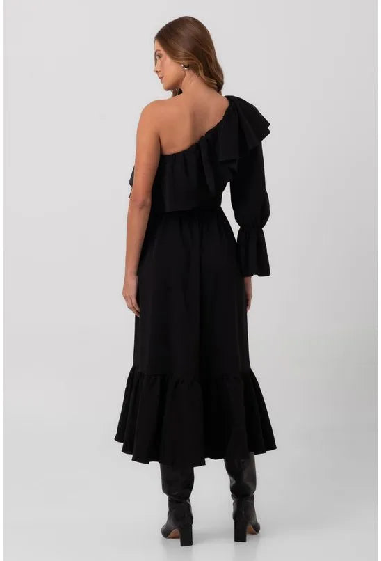 VESTIDO SUPER MIDI MANGA BUFANTE PRETO LABRAVA