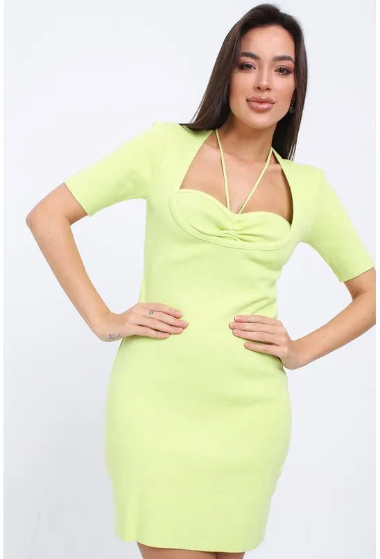 VESTIDO CURTO DECOTE QUADRADO TRICOT MORENA ROSA