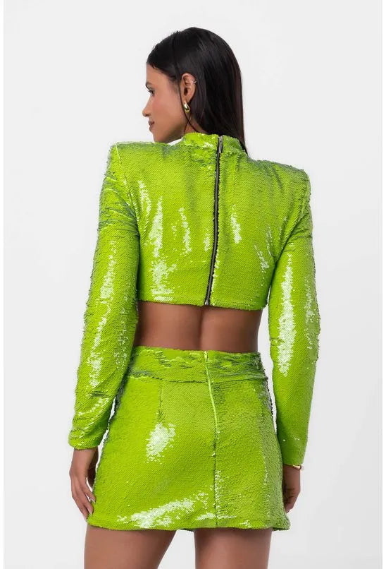 BLUSA CROPPED GOLA ALTA PAETE VERDE LABRAVA