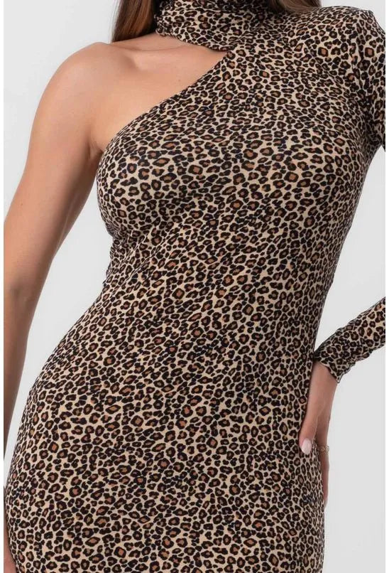 VESTIDO LONGO ASSIMÉTRICO ONÇA MULTICOLORIDO PEQUIÁ