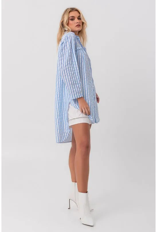 CAMISA ANARRUGA PÉ NA AREIA AZUL PEQUIÁ