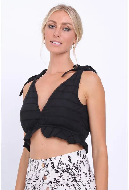 TOP DE VOIL STRIPE COM BABADO ANIMALE JEANS