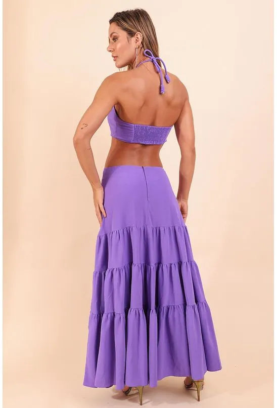 VESTIDO COM CUT OFF LONGO LANÇA PERFUME - LILÁS