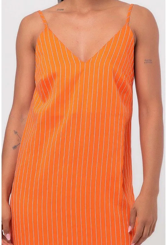 VESTIDO MIDI LISTRADO LARANJA PEQUIÁ