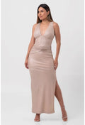 VESTIDO LUREX LONGO BEGE LABRAVA