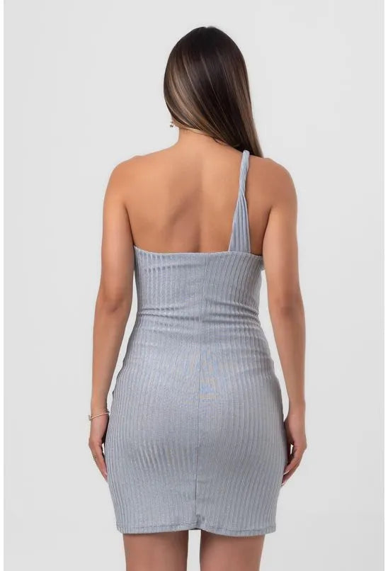 VESTIDO CANELADO CURTO TORÇÕES PRATA LABRAVA