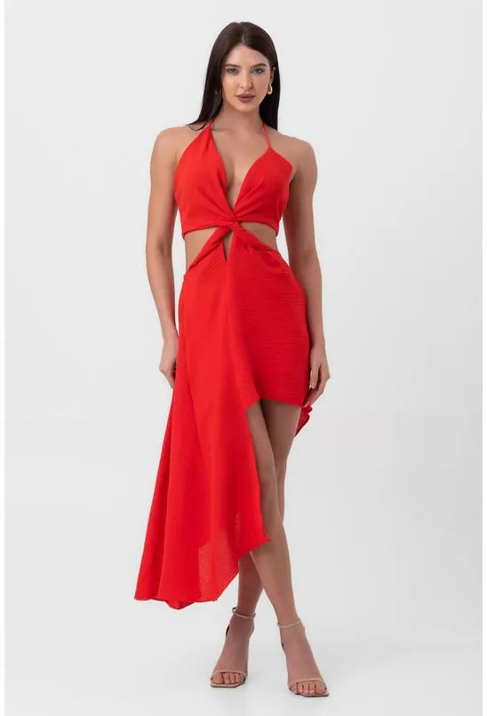 VESTIDO CURTO ASSIMÉTRICO VERMELHO LABRAVA
