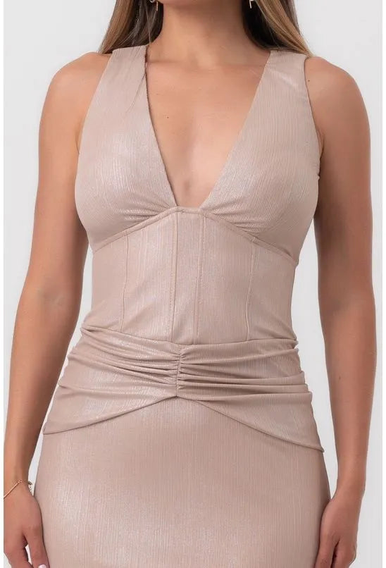 VESTIDO LUREX LONGO BEGE LABRAVA