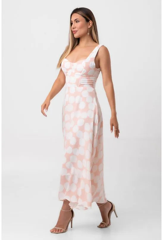 VESTIDO CREPE MIDI CORPETE POÁ ILUSION PEQUIÁ