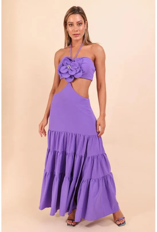 VESTIDO COM CUT OFF LONGO LANÇA PERFUME - LILÁS