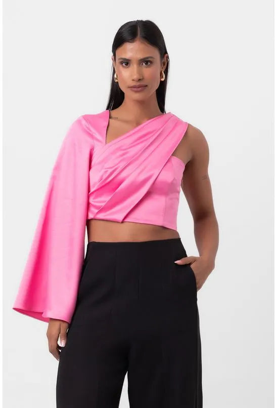 BLUSA ASSIMÉTRICA DRAPEADA ROSA LABRAVA