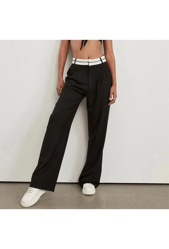 CALÇA CASUAL RETA CINTURA ALTA PRETA