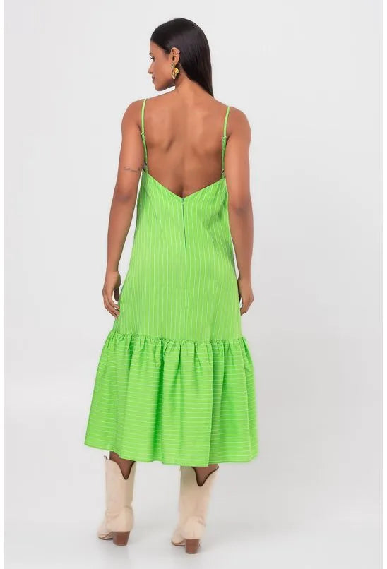 VESTIDO MIDI LISTRADO VERDE PEQUIÁ