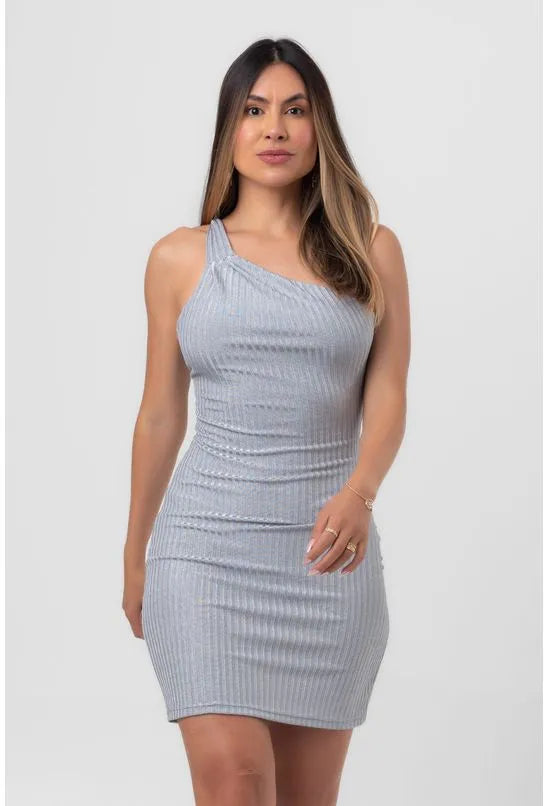 VESTIDO CANELADO CURTO TORÇÕES PRATA LABRAVA