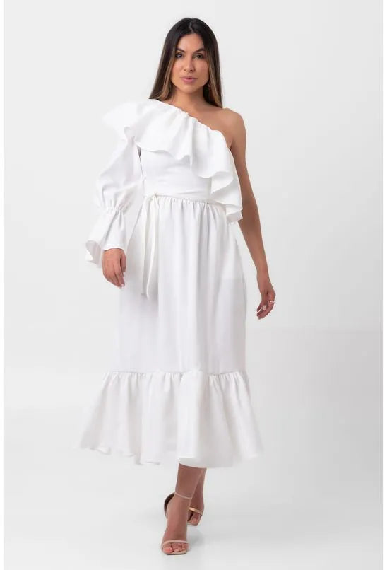VESTIDO SUPER MIDI MANGA BUFANTE OFFWHITE LABRAVA