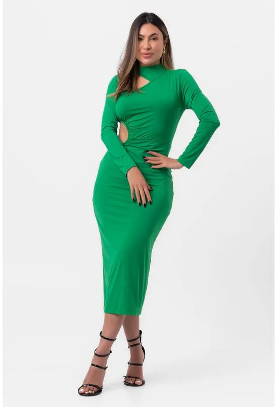 VESTIDO MIDI GOLA VAZADO VERDE LABRAVA