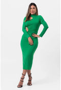 VESTIDO MIDI GOLA VAZADO VERDE LABRAVA