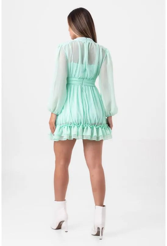VESTIDO CURTO COM BABADOS VERDE