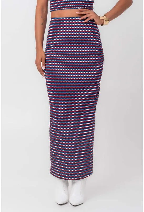 SAIA DE MALHA LONGA PIXEL NAVY VERMELHO PEQUIÁ