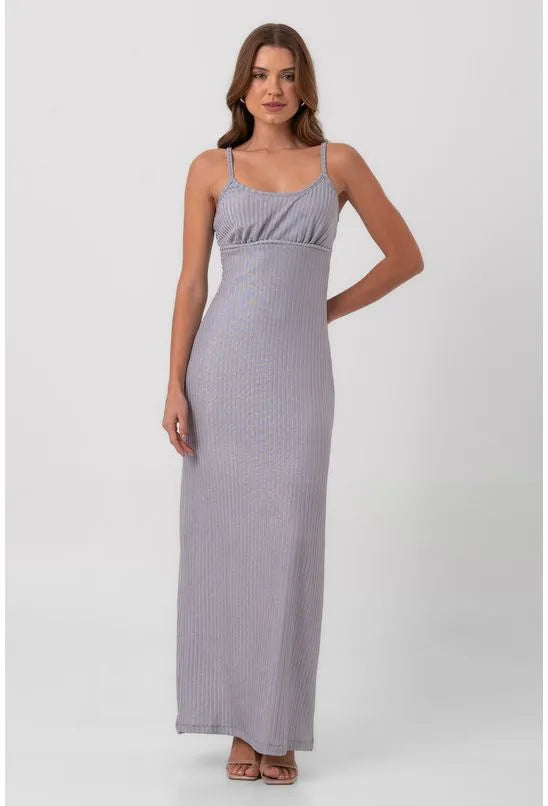 VESTIDO CANELADO LONGO COLUNA PRATA LABRAVA