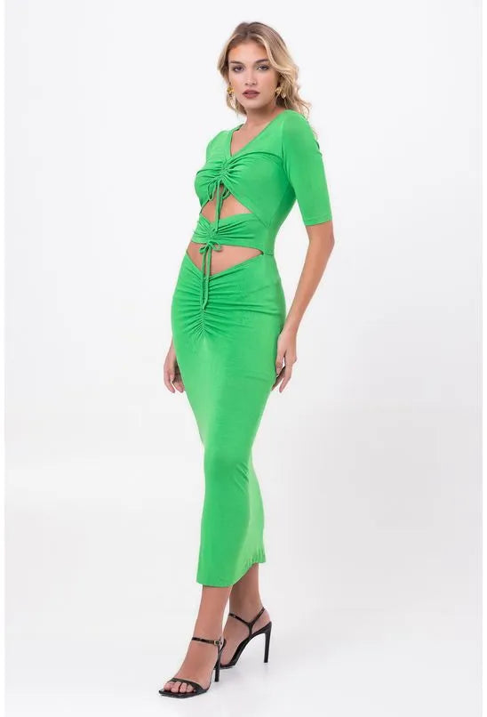 VESTIDO SUPER MIDI CANALETAS VERDE LABRAVA
