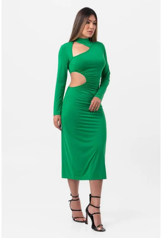 VESTIDO MIDI GOLA VAZADO VERDE LABRAVA