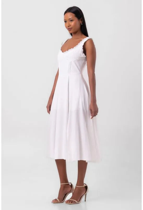 VESTIDO MIDI COM RENDA DECOTE V CORSET BRANCO