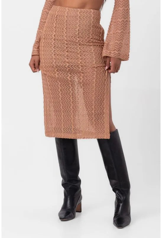 SAIA RENDA MIDI COM FENDA NUDE LABRAVA