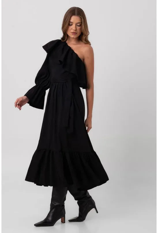 VESTIDO SUPER MIDI MANGA BUFANTE PRETO LABRAVA