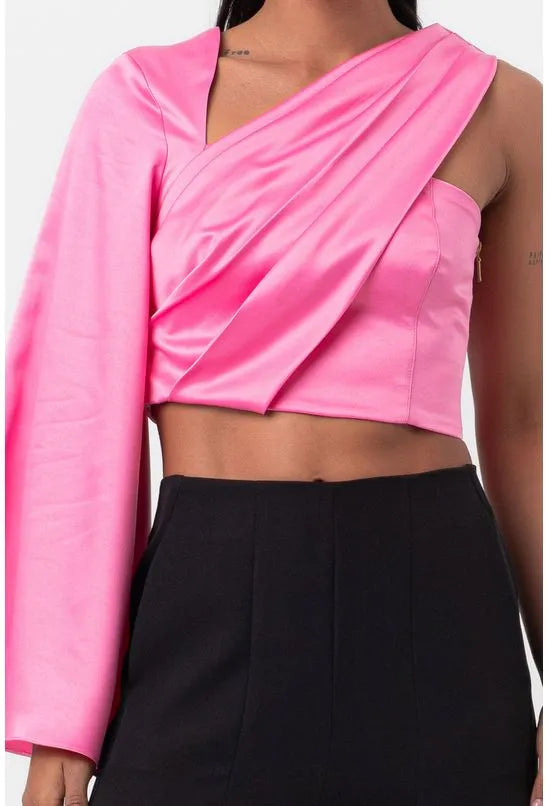 BLUSA ASSIMÉTRICA DRAPEADA ROSA LABRAVA