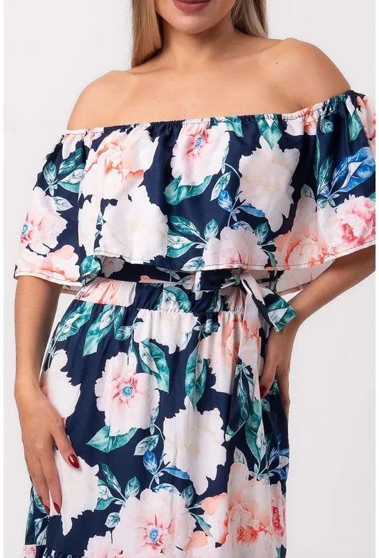 VESTIDO LIRIO LONGO OMBRO A OMBRO AZUL