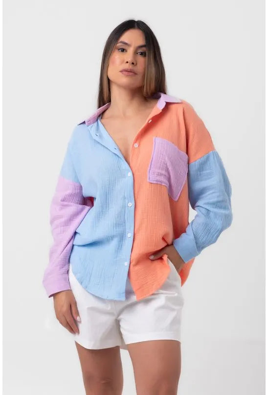 CAMISA MANGA LONGA DE LINHO AZUL