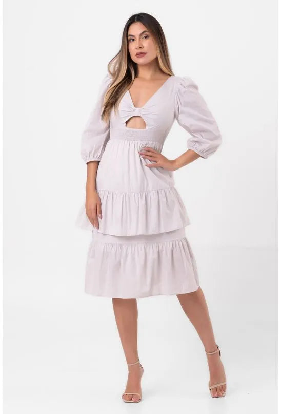 VESTIDO TRICOLINE CAMADAS CINZA PEQUIÁ