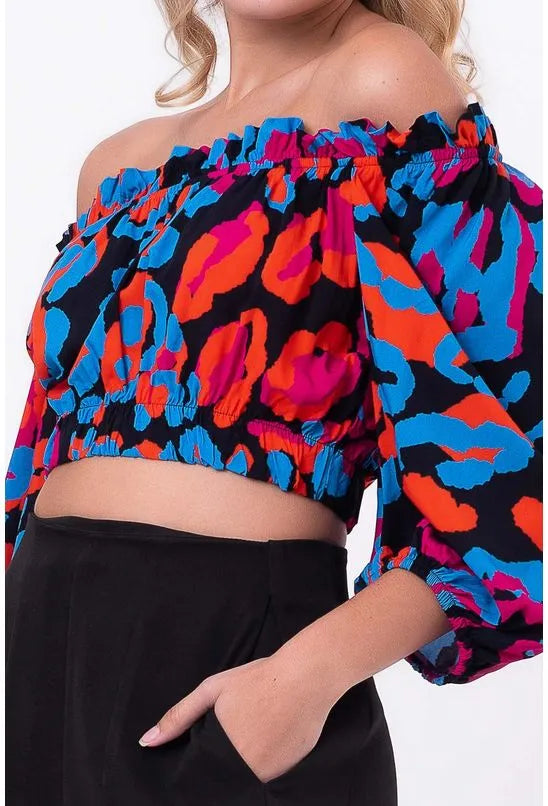 BLUSA OMBRO A OMBRO ONÇA COLOR PEQUIÁ