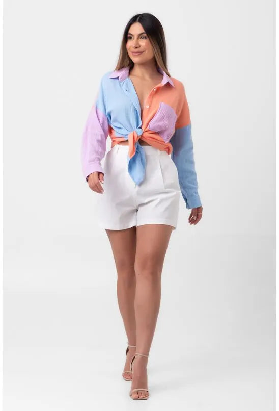 CAMISA MANGA LONGA DE LINHO AZUL