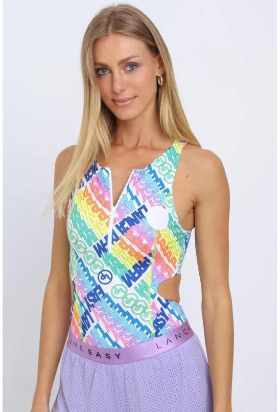 BODY ESTAMPADO ZÍPER FRENTE LANÇA PERFUME