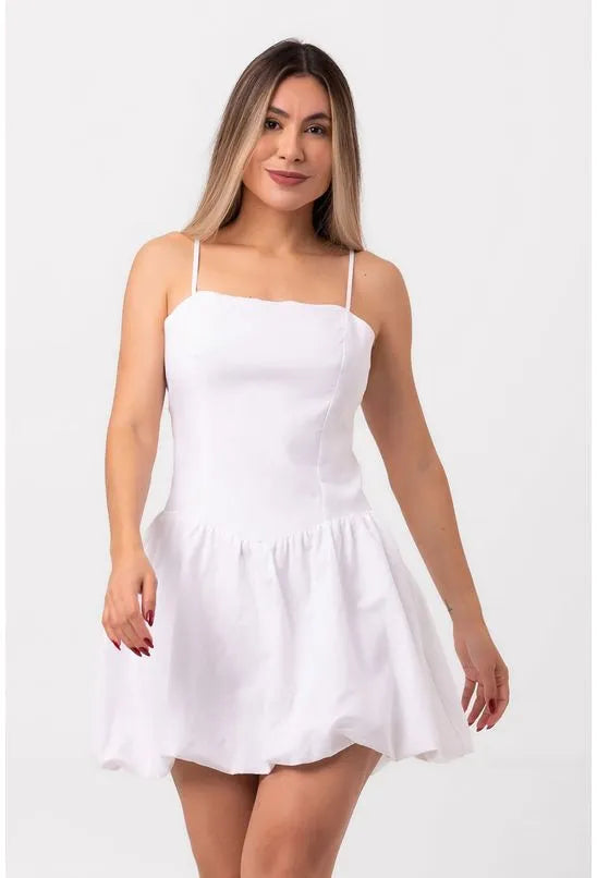 VESTIDO CURTO BALONÊ ALÇAS FINAS BRANCO LABRAVA