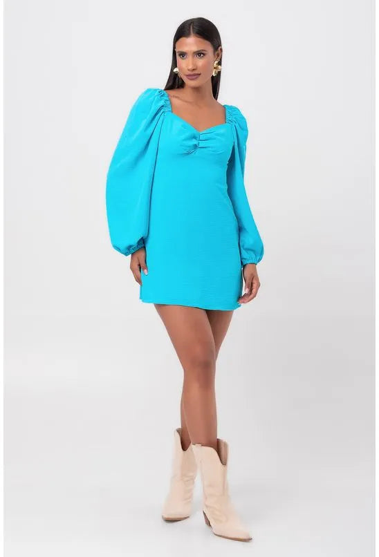 VESTIDO CURTO COM PREGAS BUSTO LANÇA PERFUME