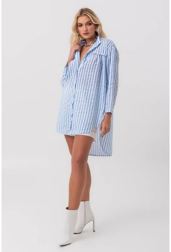 CAMISA ANARRUGA PÉ NA AREIA AZUL PEQUIÁ