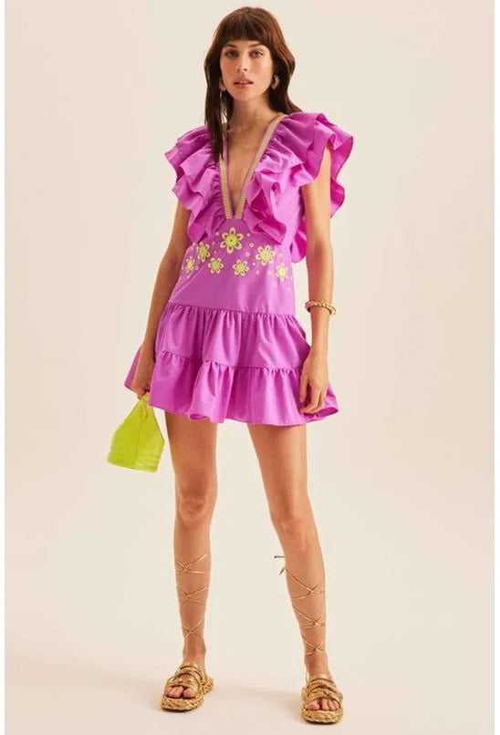 VESTIDO CURTO COM BORDADO LANÇA PERFUME