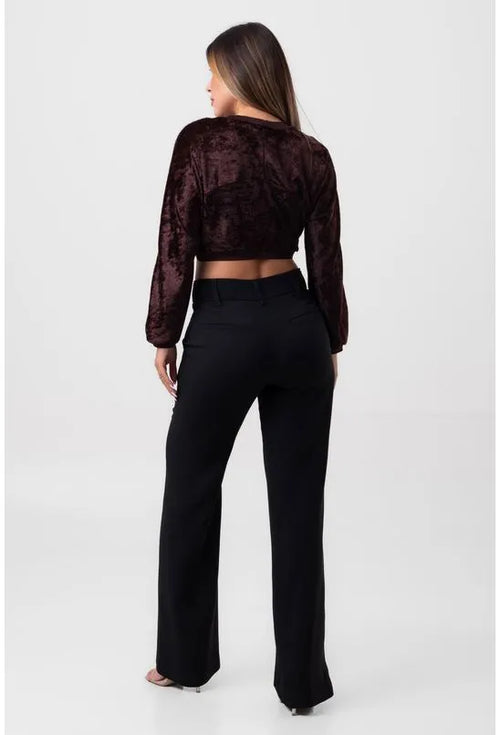 BLUSA CAMURÇA MANGA LONGA MARROM ESCURO LABRAVA