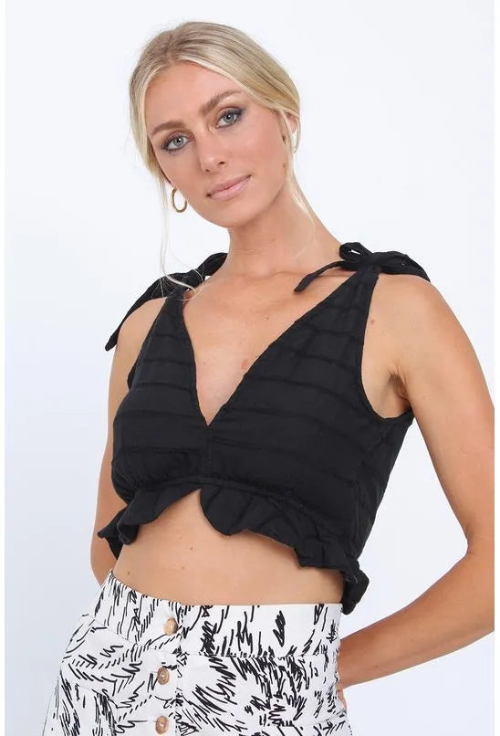 TOP DE VOIL STRIPE COM BABADO ANIMALE JEANS