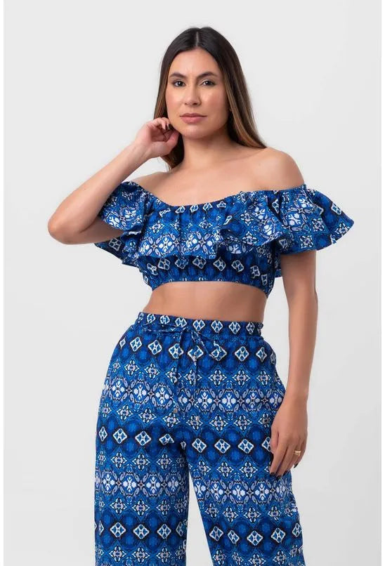 BLUSA TRICOLINE BABADO BOKEH AZUL PEQUIÁ