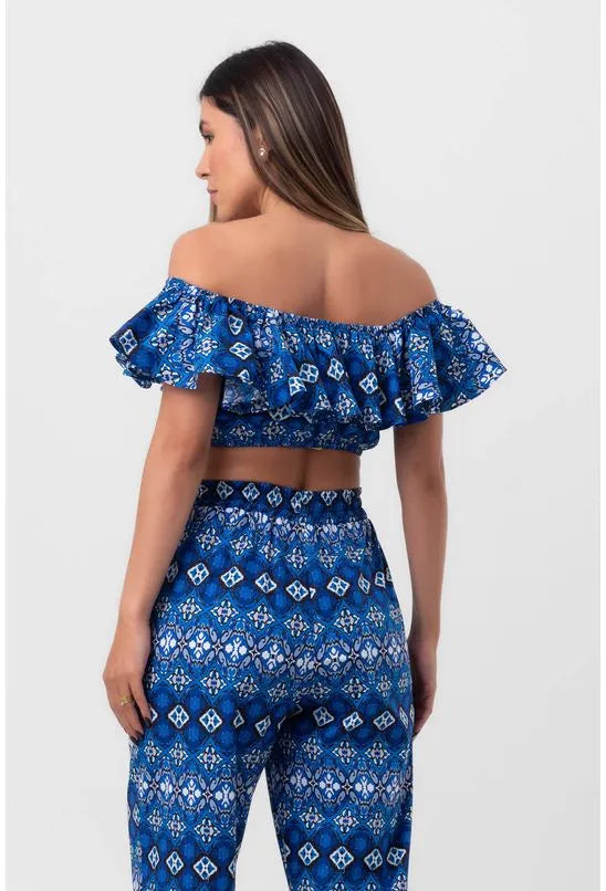 BLUSA TRICOLINE BABADO BOKEH AZUL PEQUIÁ