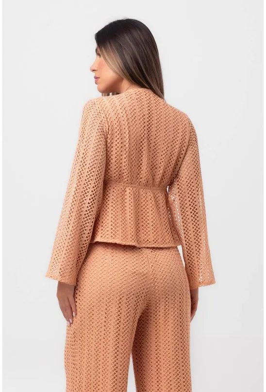 BLUSA RENDA DECOTE V BEGE LABRAVA