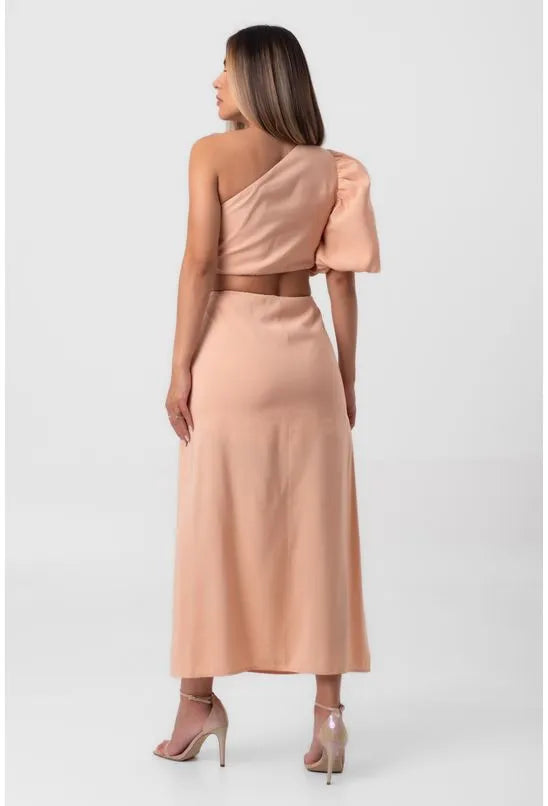 VESTIDO SUPER MIDI TORÇÃO BEGE LABRAVA