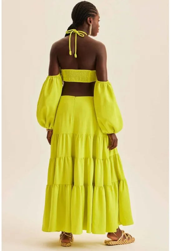 VESTIDO COM CUT OFF LONGO LANÇA PERFUME - VERDE