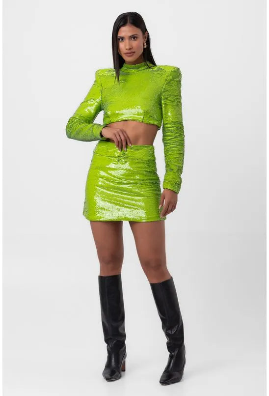 BLUSA CROPPED GOLA ALTA PAETE VERDE LABRAVA
