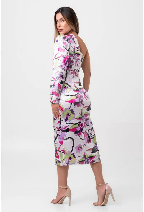 VESTIDO MIDI MANGA ÚNICA SENSUALE ROSA LABRAVA
